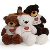 5ft life size Personalized White Chocolate Mocha Teddy Bear Cuddles in Red Heart Shirt