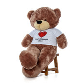 60in huggable life size Personalized gift Softest Mocha Teddy Bear Sunny Cuddles in Red Heart Tshirt