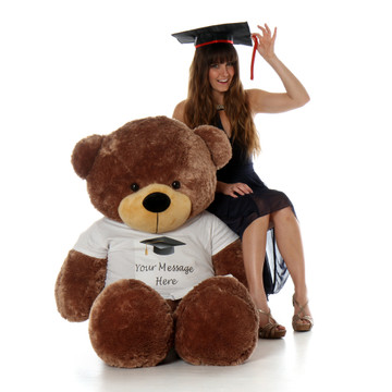 5ft Mocha Huggable Big Graduation Teddy Bear with T-shirt from Giant Teddy